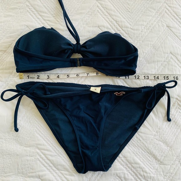 Hollister Ruffle Navy Blue 2 Piece Bikini XS M - Picture 6 of 8